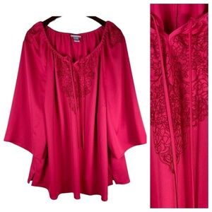 Maggie Barnes Catherines 2X 3X 22W 24W Top Tunic Shirt Pink Silky Peasant